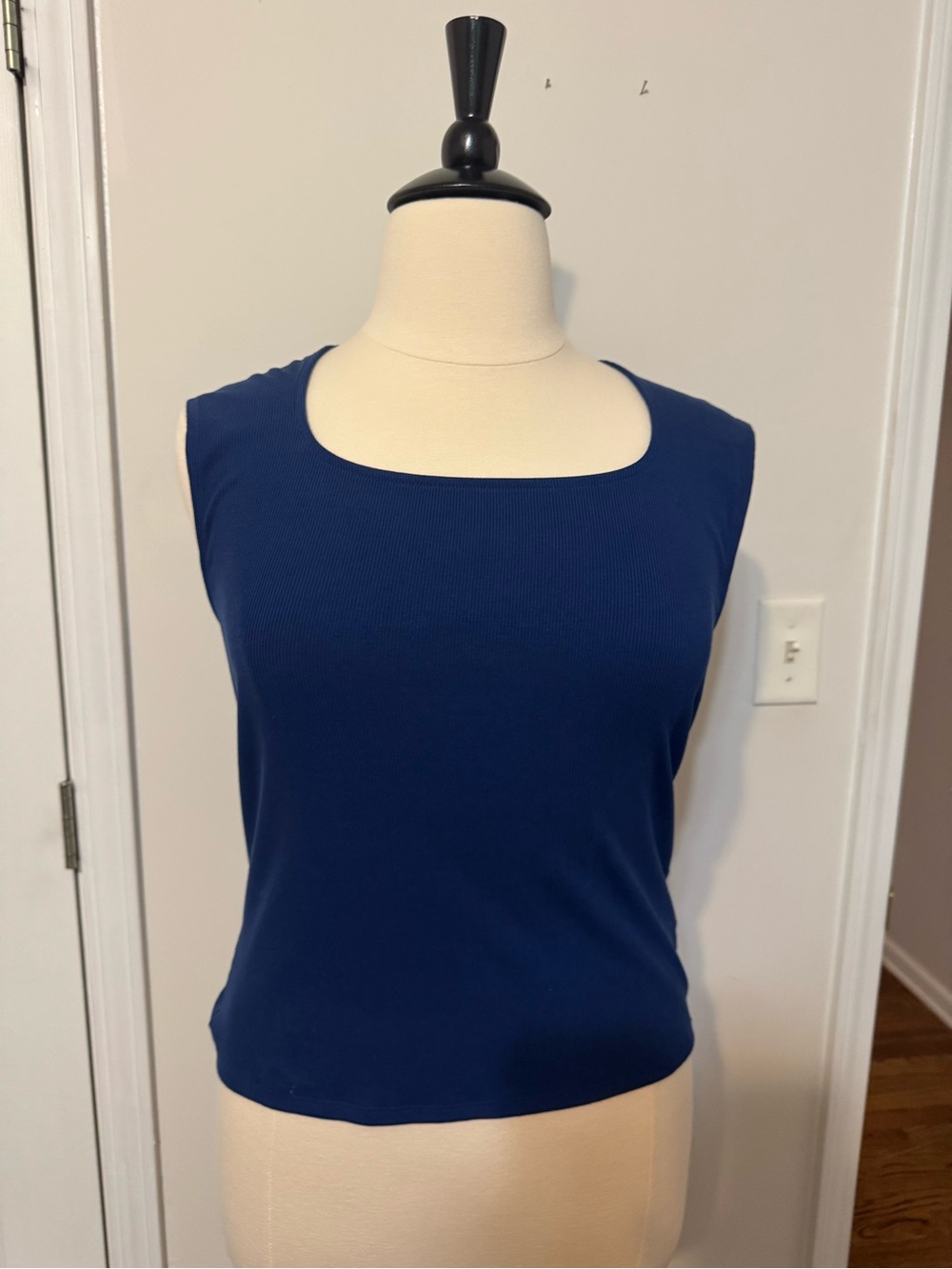 Ribbed Square-Neck Tank Top in Navy